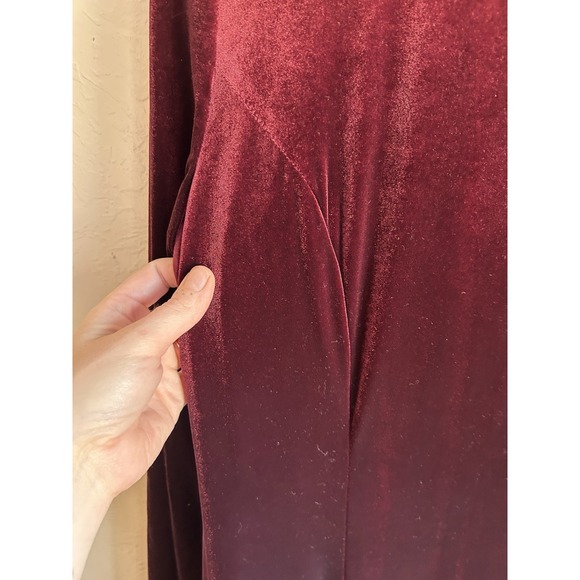 Vintage 90s David Warren Burgundy Velvet Maxi Dress 12 Mandarin Whimsigoth - Picture 6 of 8